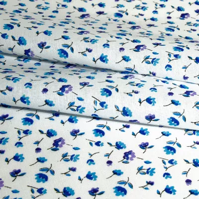 Ткань ситец набивной д.14 цветочки бирюзовые, фиолетовые